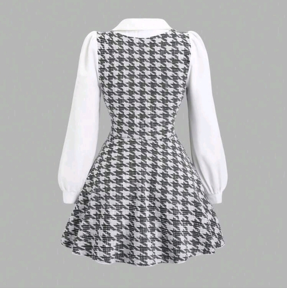 Women's Autumn/Winter French Style Casual High-End Chic Houndstooth Print Dress - Picture 4 of 4